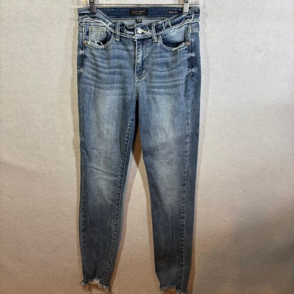 JUDY BLUE Daphne Distressed Skinny Fit Mid-Rise Blue Jeans Women Size 28 - Picture 1 of 6